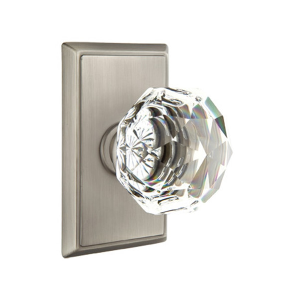 Emtek 8121-CK-US15A Diamond Crystal Door Knob Passage Set With Rectangular Rosette Pewter