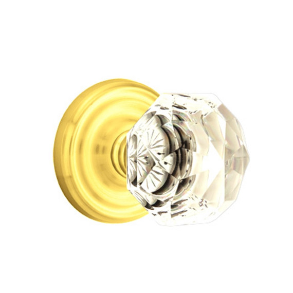 Emtek 8200-CK-US3 Diamond Crystal Door Knob Privacy Set With Regular Rosette Polished Brass