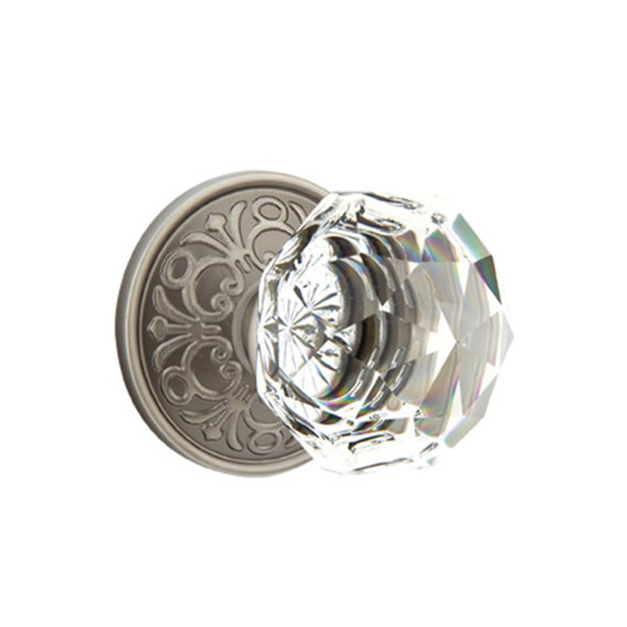 Emtek 8206-CK-US15A Diamond Crystal Door Knob Privacy Set With Lancaster Rosette Pewter