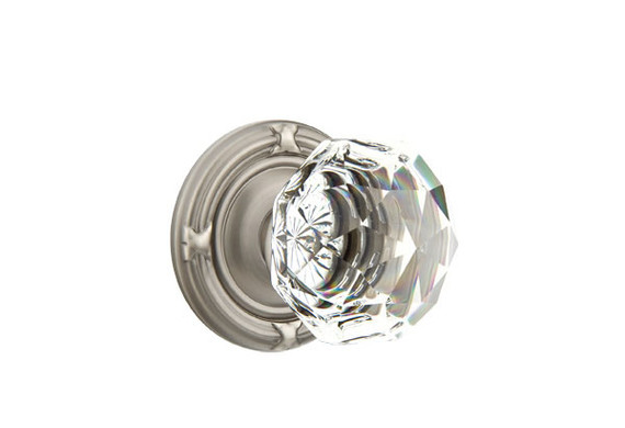 Emtek 8207-CK-US15A Diamond Crystal Door Knob Privacy Set With Ribbon & Reed Rosette Pewter