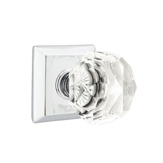 Emtek 8231-CK-US26 Diamond Crystal Door Knob Privacy Set With Quincy Rosette Polished Chrome