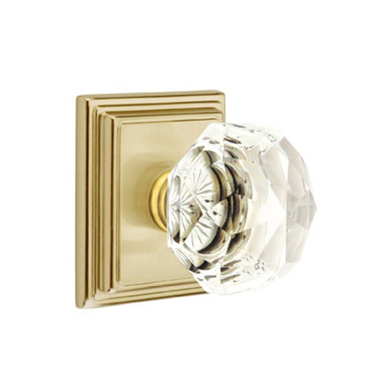 Emtek 8261-CK-US4 Diamond Crystal Door Knob Privacy Set With Wilshire Rosette Satin Brass