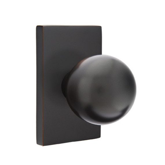 Emtek 5052-OR-US10B Orb Door Knob Dummy Set With Modern Rectangular Rosette Oil Rubbed Bronze