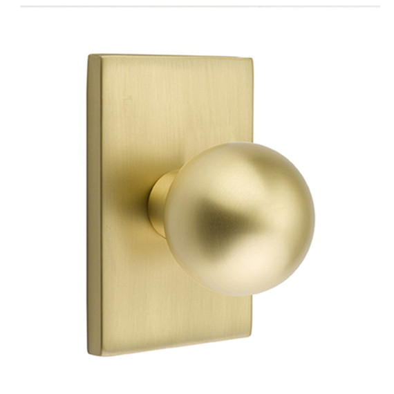 Emtek 5112-OR-US4 Orb Door Knob Passage Set With Modern Rectangular Rosette Satin Brass