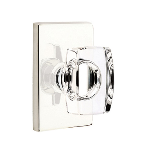 Emtek 5212-WS-US14 Windsor Door Knob Privacy Set With Modern Rectangular Rosette Polished Nickel