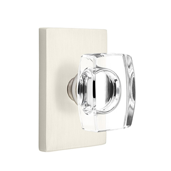 Emtek 5212-WS-US15 Windsor Door Knob Privacy Set With Modern Rectangular Rosette Satin Nickel