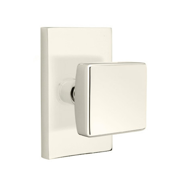 Emtek 5052-SQU-US14 Square Door Knob Dummy Set With Modern Rectangular Rosette Polished Nickel
