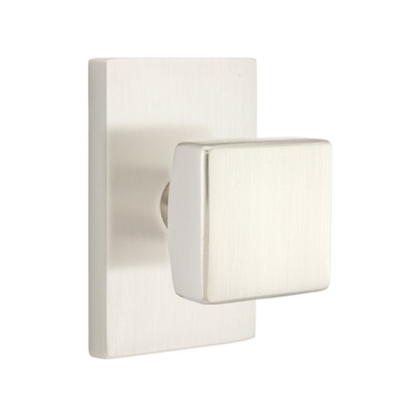 Emtek 5052-SQU-US15 Square Door Knob Dummy Set With Modern Rectangular Rosette Satin Nickel