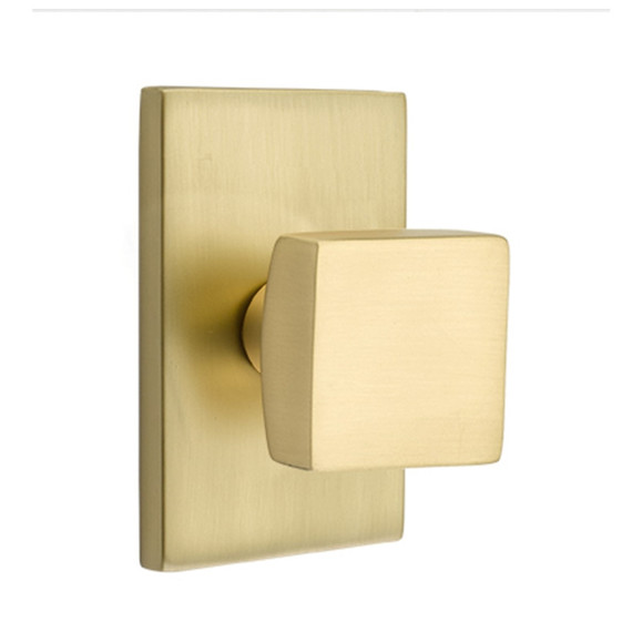 Emtek 5052-SQU-US4 Square Door Knob Dummy Set With Modern Rectangular Rosette Satin Brass