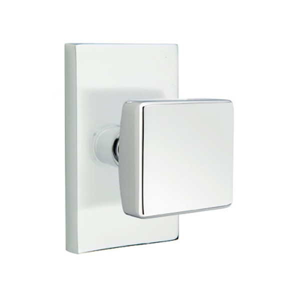 Emtek 5112-SQU-US26 Square Door Knob Passage Set With Modern Rectangular Rosette Polished Chrome