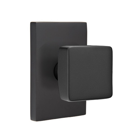 Emtek 5212-SQU-US19 Square Door Knob Privacy Set With Modern Rectangular Rosette Flat Black