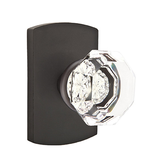 Emtek 7050-OT-FB Old Town Clear Crystal Door Knob Dummy Set With Sandcast Bronze #4 Rosette Flat Black