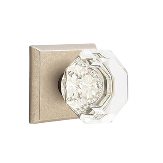 Emtek 7111-OT-TWB Old Town Clear Crystal Door Knob Passage Set With Sandcast Bronze #6 Rosette Tumbled White Bronze