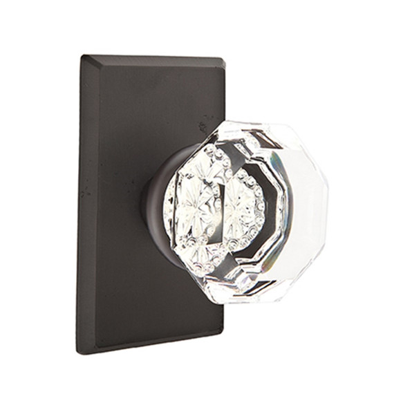 Emtek 7204-OT-FB Old Town Clear Crystal Door Knob Privacy Set With Sandcast Bronze #3 Rosette Flat Black