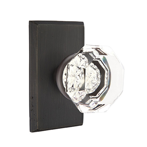 Emtek 7204-OT-MB Old Town Clear Crystal Door Knob Privacy Set With Sandcast Bronze #3 Rosette Medium Bronze