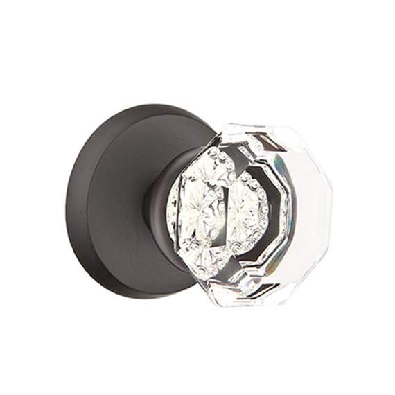 Emtek 7206-OT-FB Old Town Clear Crystal Door Knob Privacy Set With Sandcast Bronze #2 Rosette Flat Black