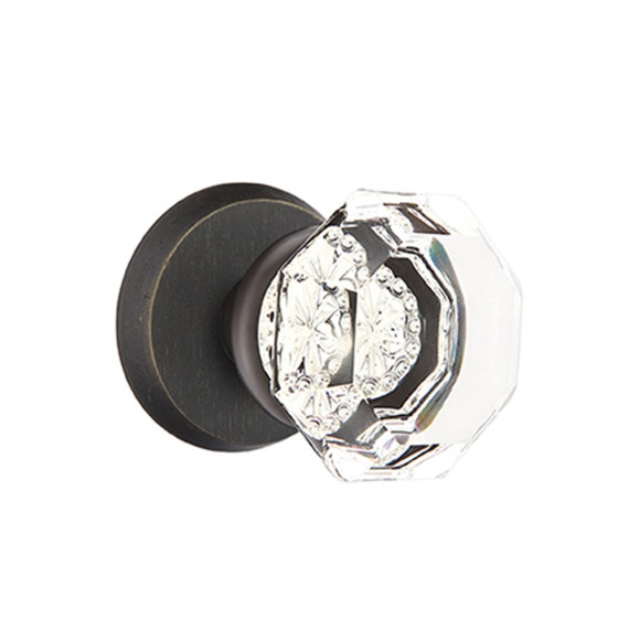 Emtek 7206-OT-MB Old Town Clear Crystal Door Knob Privacy Set With Sandcast Bronze #2 Rosette Medium Bronze