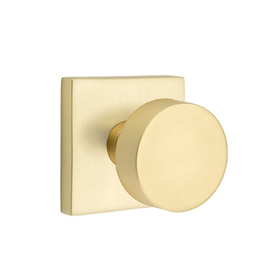 Emtek 5050-ROU-US4 Round Door Knob Dummy Set With Square Rosette Satin Brass