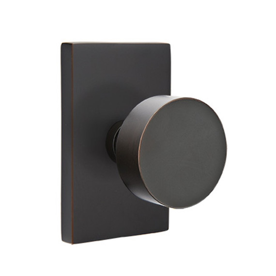 Emtek 5052-ROU-US10B Round Door Knob Dummy Set With Modern Rectangular Rosette Oil Rubbed Bronze