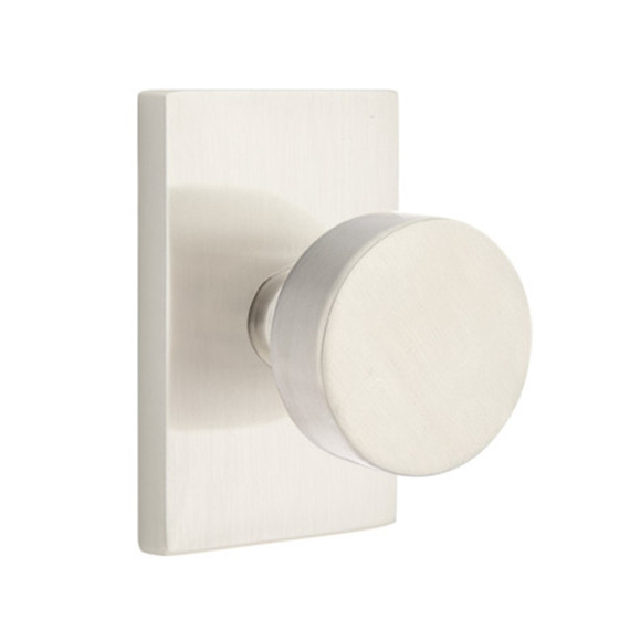 Emtek 5112-ROU-US15 Round Door Knob Passage Set With Modern Rectangular Rosette Satin Nickel
