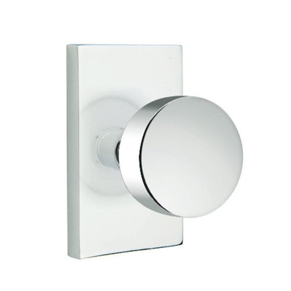 Emtek 5112-ROU-US26 Round Door Knob Passage Set With Modern Rectangular Rosette Polished Chrome