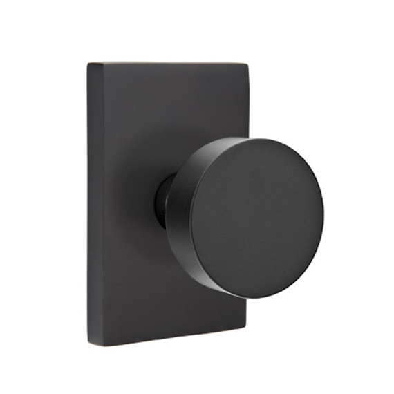Emtek 5212-ROU-US19 Round Door Knob Privacy Set With Modern Rectangular Rosette Flat Black