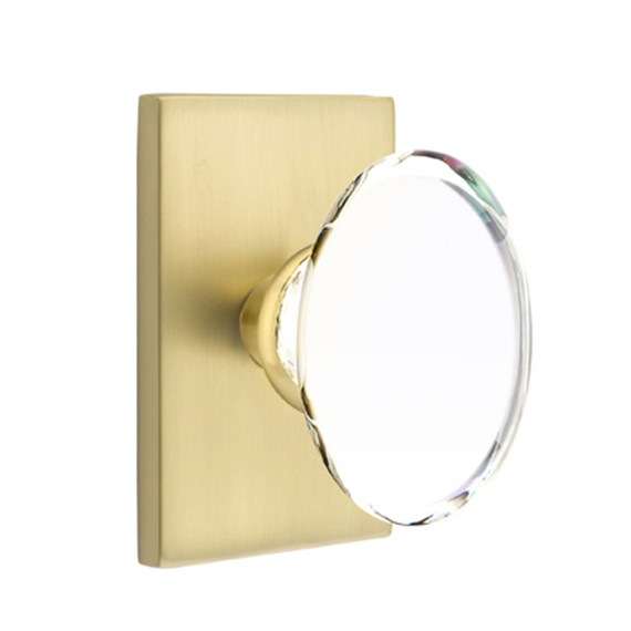 Emtek 5052-HT-US4 Hampton Door Knob Dummy Set With Modern Rectangular Rosette Satin Brass