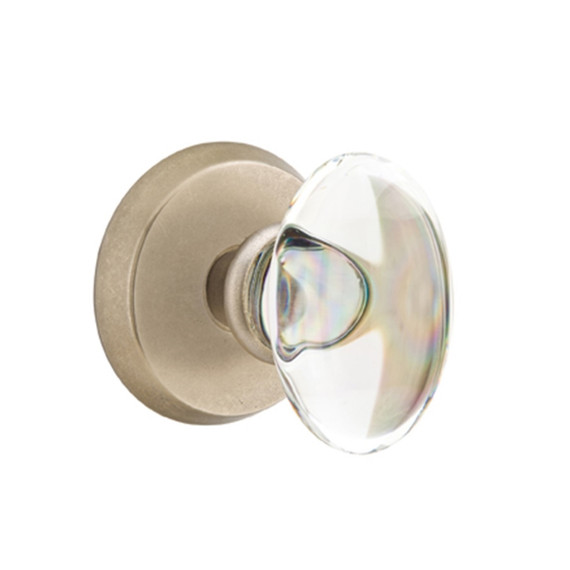 Emtek 7056-HT-TWB Hampton Crystal Door Knob Dummy Set With Sandcast Bronze #2 Rosette Tumbled White Bronze