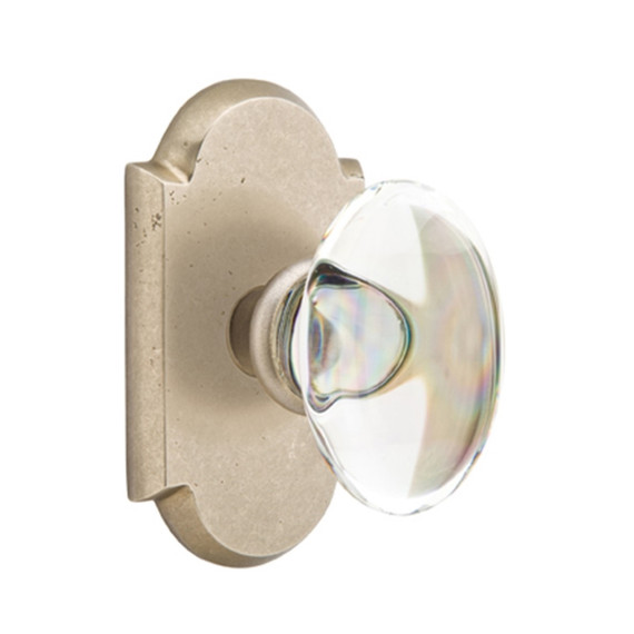 Emtek 7058-HT-TWB Hampton Crystal Door Knob Dummy Set With Sandcast Bronze #1 Rosette Tumbled White Bronze