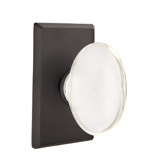 Emtek 7204-HT-FB Hampton Crystal Door Knob Privacy Set With Sandcast Bronze #3 Rosette Flat Black