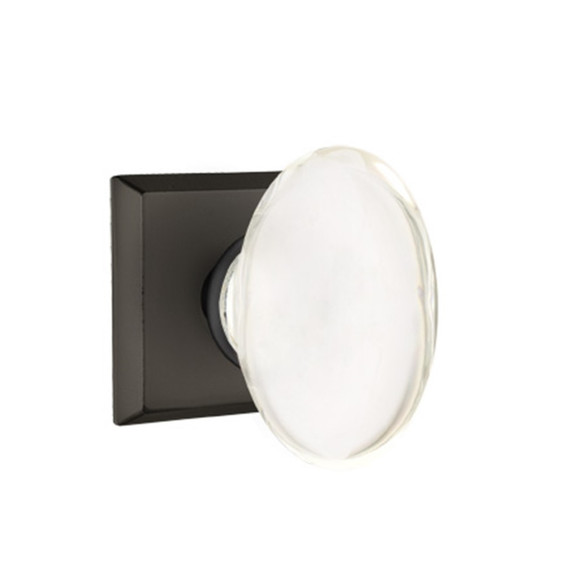 Emtek 7211-HT-FB Hampton Crystal Door Knob Privacy Set With Sandcast Bronze #6 Rosette Flat Black