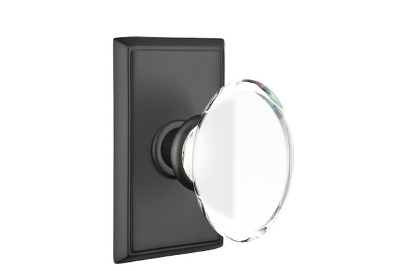Emtek 8521-HT-US19 Hampton Crystal Door Knob Dummy Set With Rectangular Rosette Flat Black