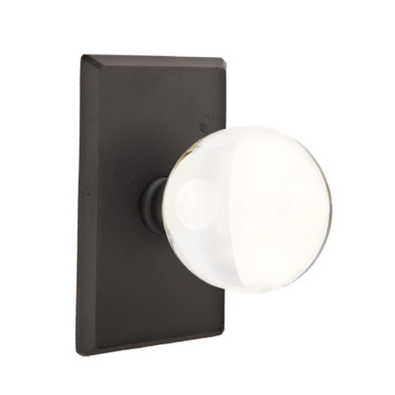 Emtek 7204-BL-FB Bristol Crystal Door Knob Privacy Set With Sandcast Bronze #3 Rosette Flat Black