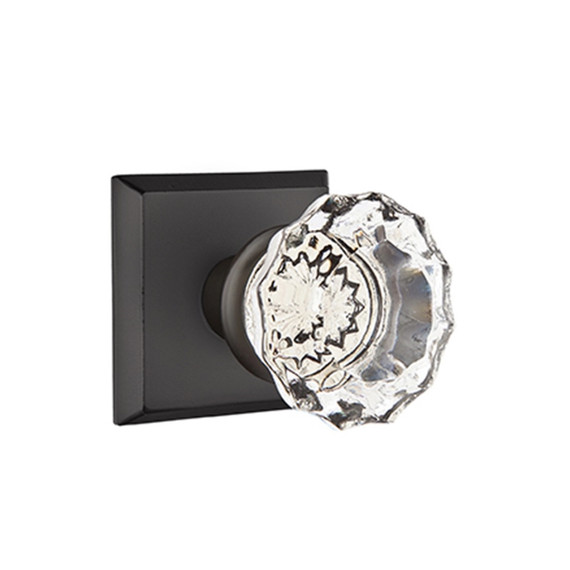 Emtek 7111-AS-FB Astoria Crystal Door Knob Passage Set With Sandcast Bronze #6 Rosette Flat Black
