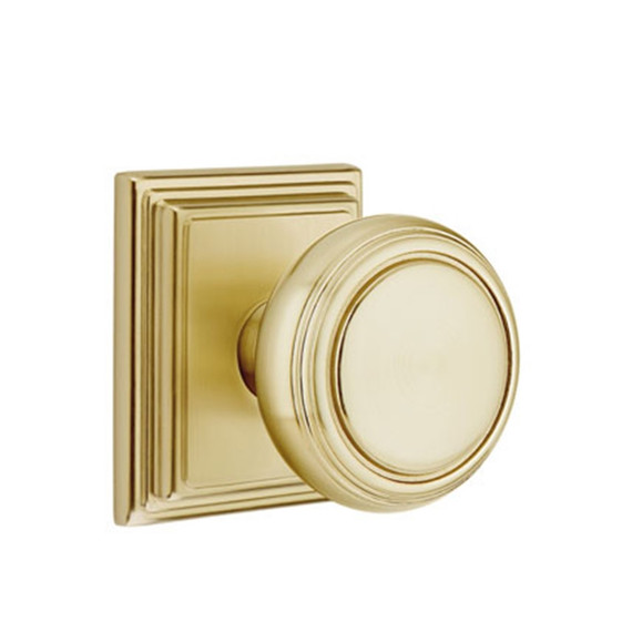 Emtek 8261-NW-US4 Norwich Door Knob Privacy Set With Wilshire Rosette Satin Brass