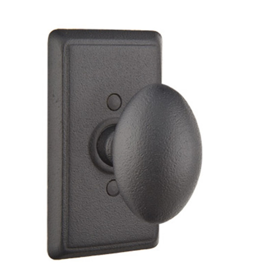 Emtek 7203-SV-FBS Savannah Door Knob Privacy Set With Wrought Steel #3 Rosette Flat Black Steel