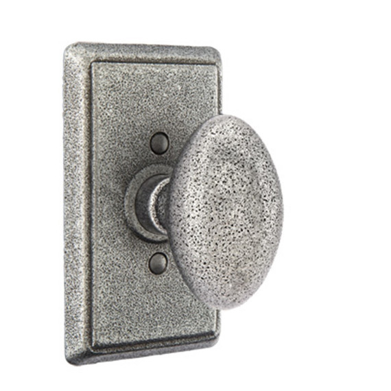 Emtek 7203-SV-SWS Savannah Door Knob Privacy Set With Wrought Steel #3 Rosette Satin Steel