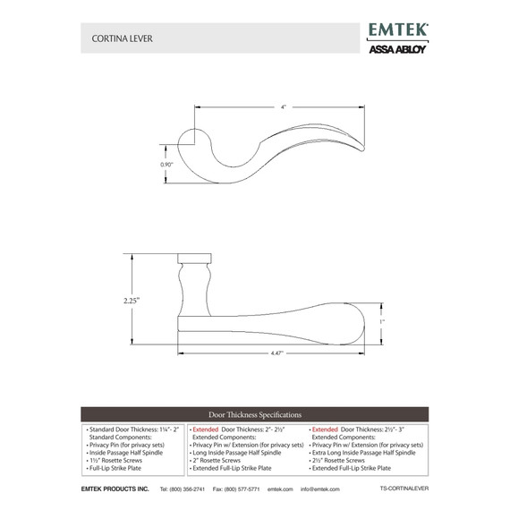 Emtek 8050-C-US15A Cortina Door Lever Dummy Set With Regular Rosette Pewter