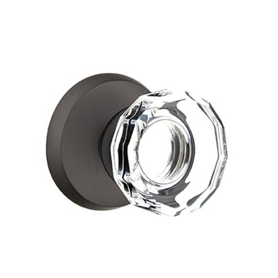 Emtek 7056-LW-FB Lowell Crystal Door Knob Dummy Set With Sandcast Bronze #2 Rosette Flat Black