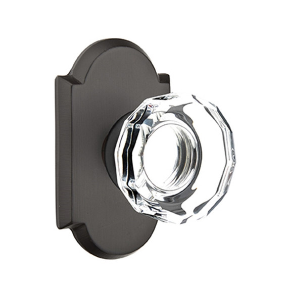 Emtek 7058-LW-FB Lowell Crystal Door Knob Dummy Set With Sandcast Bronze #1 Rosette Flat Black