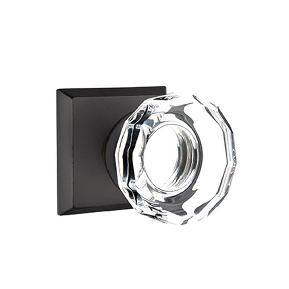 Emtek 7061-LW-FB Lowell Crystal Door Knob Dummy Set With Sandcast Bronze #6 Rosette Flat Black