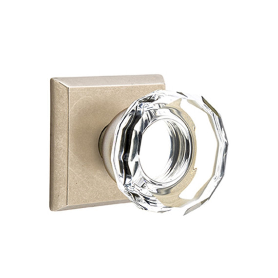 Emtek 7061-LW-TWB Lowell Crystal Door Knob Dummy Set With Sandcast Bronze #6 Rosette Tumbled White Bronze