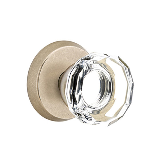 Emtek 7106-LW-TWB Lowell Crystal Door Knob Passage Set With Sandcast Bronze #2 Rosette Tumbled White Bronze