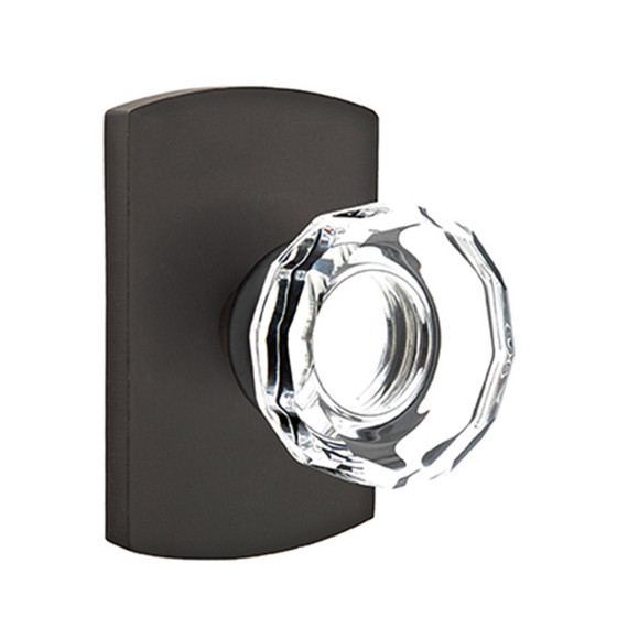 Emtek 7200-LW-FB Lowell Crystal Door Knob Privacy Set With Sandcast Bronze #4 Rosette Flat Black