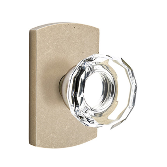 Emtek 7200-LW-TWB Lowell Crystal Door Knob Privacy Set With Sandcast Bronze #4 Rosette Tumbled White Bronze