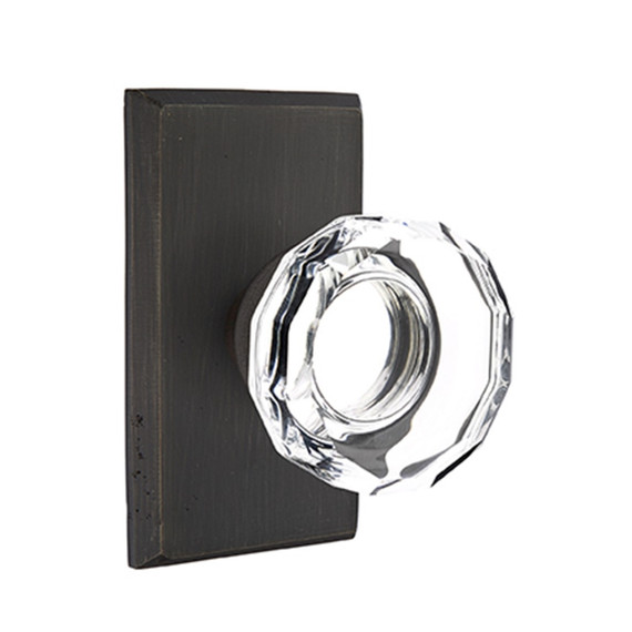 Emtek 7204-LW-MB Lowell Crystal Door Knob Privacy Set With Sandcast Bronze #3 Rosette Medium Bronze