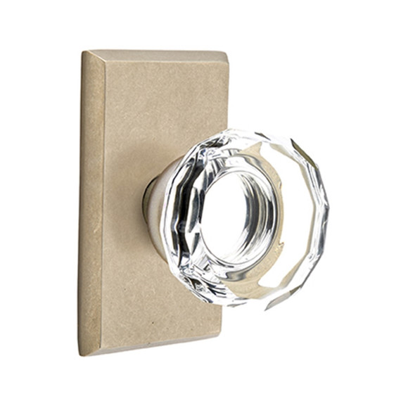 Emtek 7204-LW-TWB Lowell Crystal Door Knob Privacy Set With Sandcast Bronze #3 Rosette Tumbled White Bronze