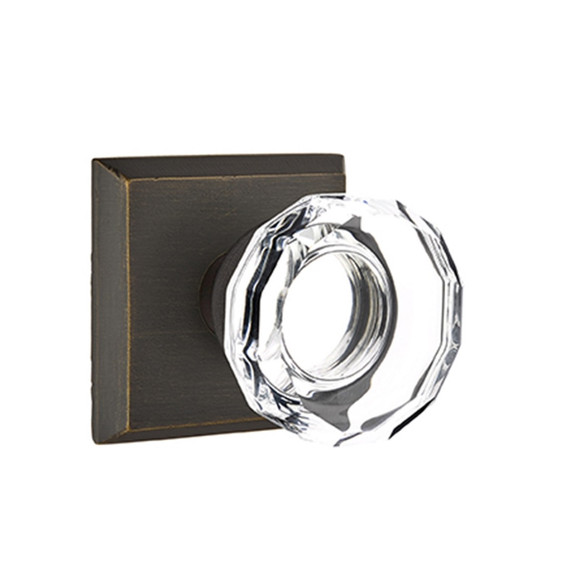 Emtek 7211-LW-MB Lowell Crystal Door Knob Privacy Set With Sandcast Bronze #6 Rosette Medium Bronze