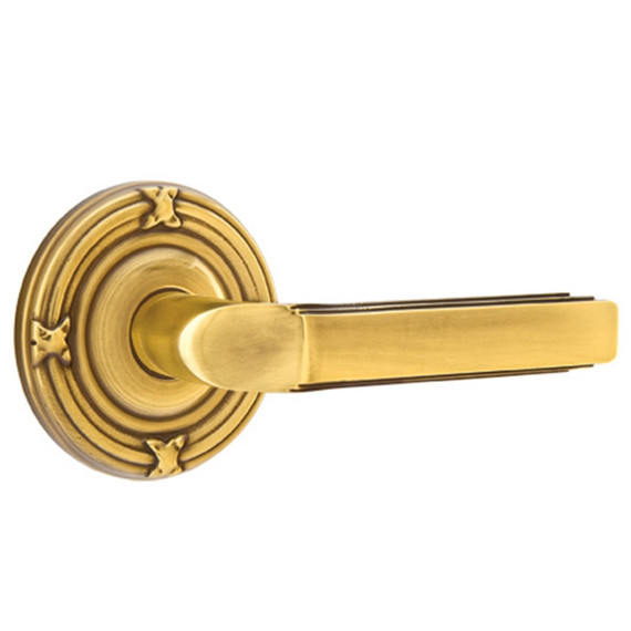 Emtek 8107-M-US7 Milano Door Lever Passage Set With Ribbon & Reed Rosette French Antique