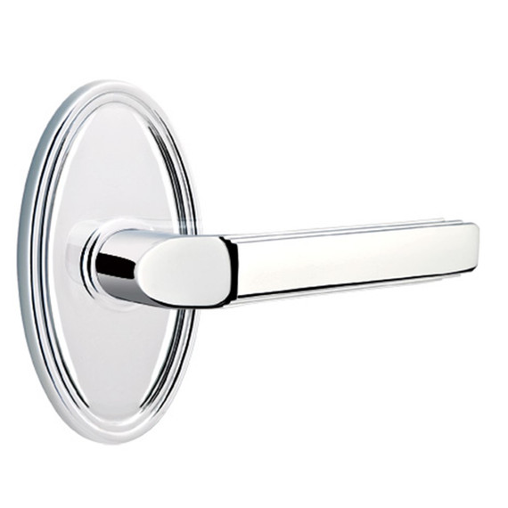 Emtek 8120-M-US26 Milano Door Lever Passage Set With Oval Rosette Polished Chrome